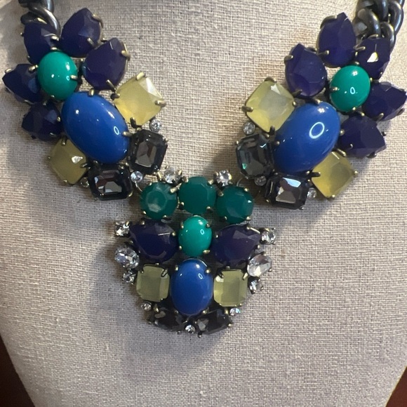 Stella & Dot Vtg Victorian Gothic Rhinestone Bib Necklace Fruit Salad Cabochons - Picture 1 of 12
